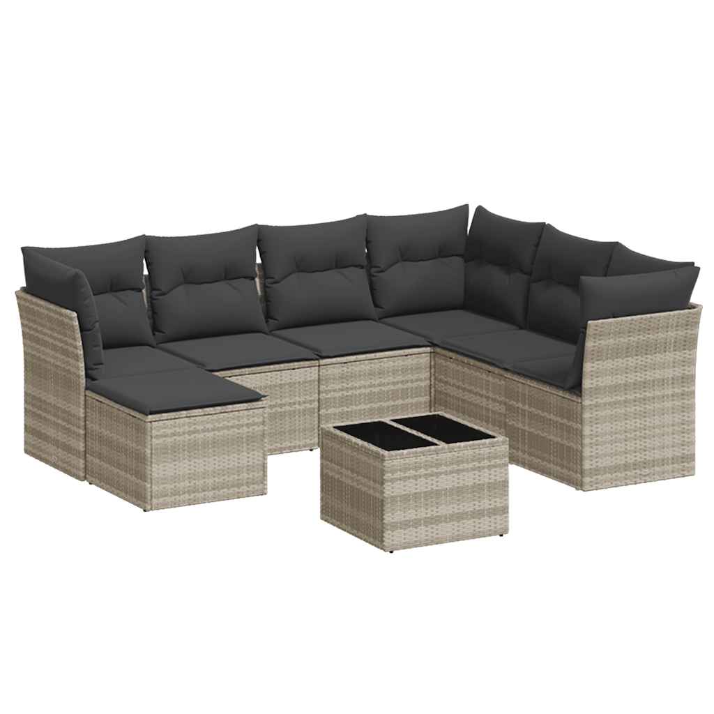 8 piece Grey Outdoor Sofa Set with Cushions Light Grey Poly Rattan