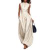 European and American style summer new temperament fashion striped sleeveless waist wide leg long jumpsuit