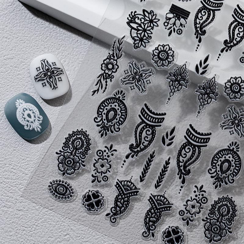 Sky Cross Retro Baroque 6D Embossed Nail Art Stickers - Pharaoh's Eye Design with European Back Adhesive
