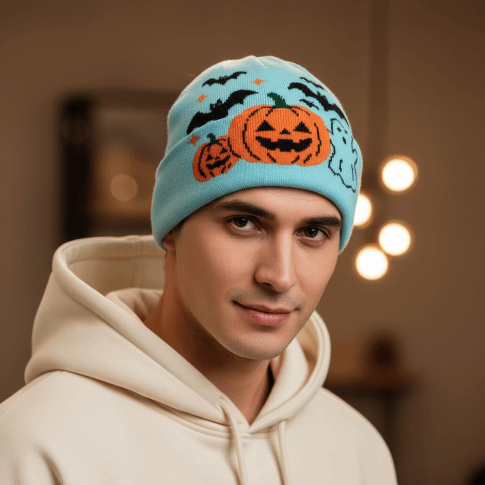 Thermal Halloween Beanie Elastic Pumpkin Bonnets Jacquard Knit Cap Ghost Skullies Youth