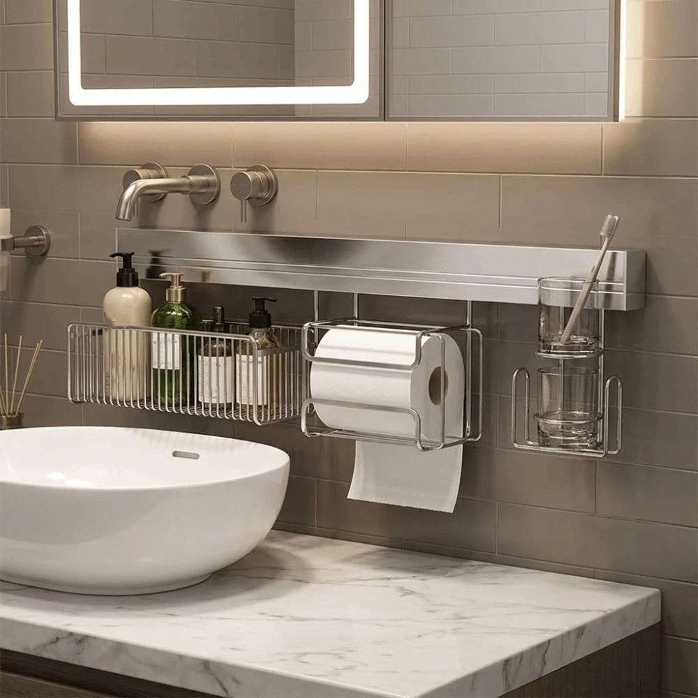 Stainless Steel Punch-free Wall Storage Rack Wall Mounted Toothbrush Holder Bathroom