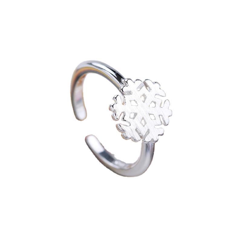 Adjustable Christmas Snowflake Open Ring - Cute Brushed Floral Knuckle Jewelry