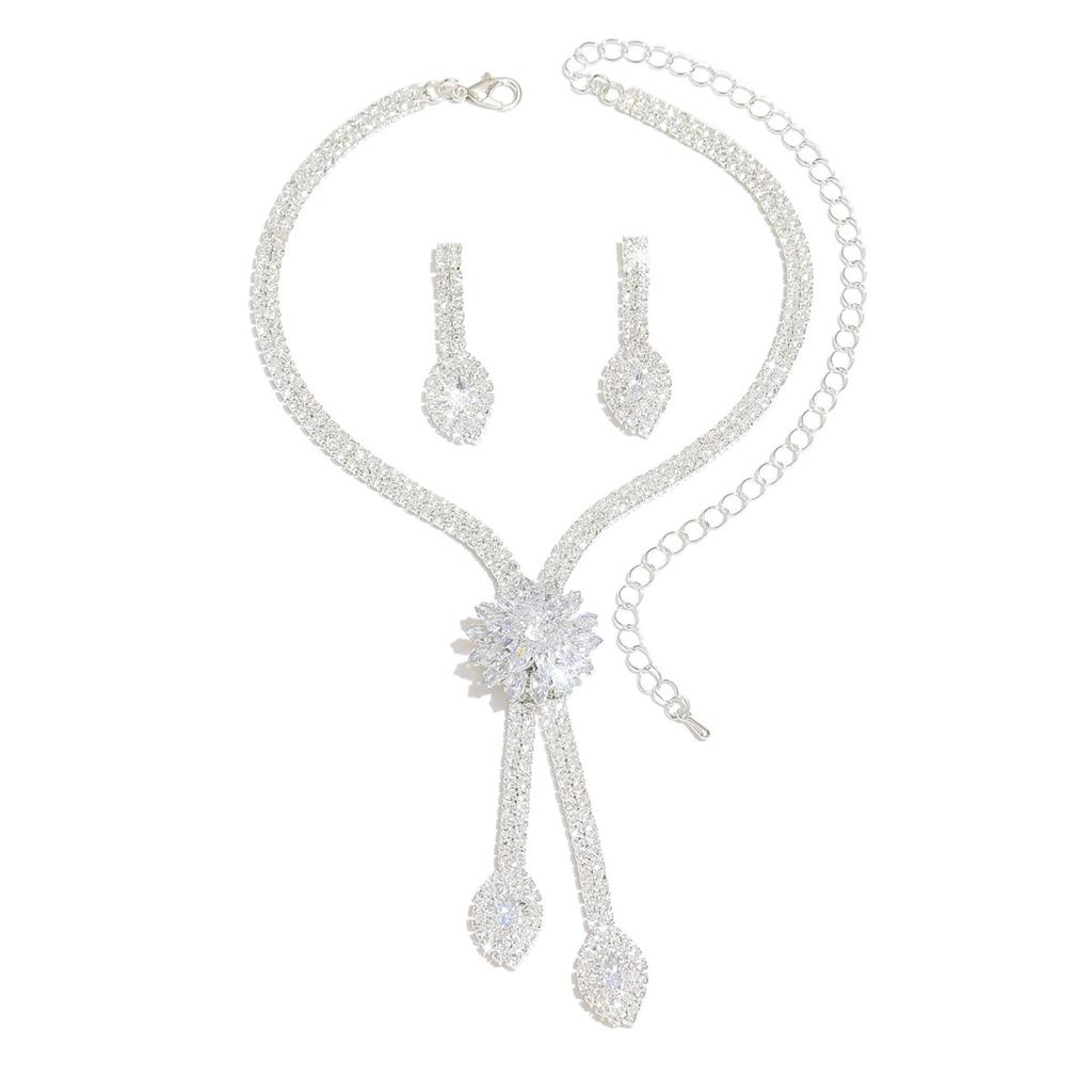 Flower Zircon Necklace Light Luxury Bridal Jewelry Wedding Dress Jewelry Set Banquet Accessories