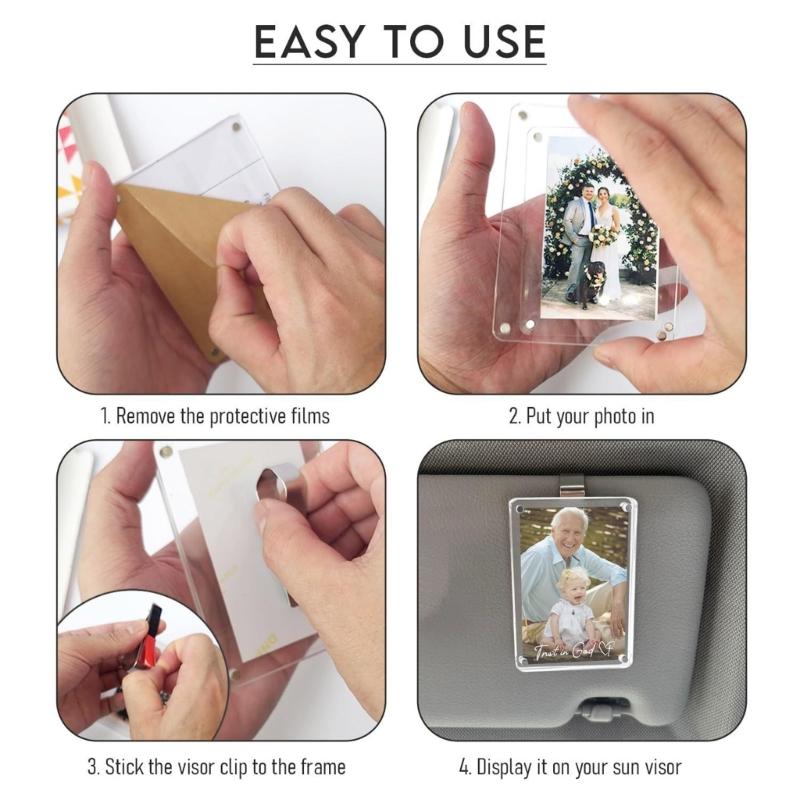 Acrylic Car Sun Visors Photo Holder Stand Tool Less Installation Magnetic Design Fit Most Vehicles Travel Memory Display