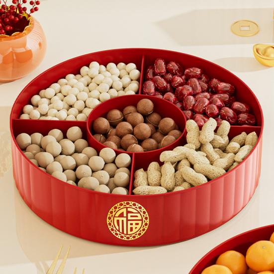 Jednowarstwowa/Dwuarstwowa/Trójwarstwowa Dzielona Taca Serwowania z Pokrywką Miska Serwowania na Chiński Nowy Rok Dekoracyjna Miseczka na Deser Taca na Przekąski na Festiwal Wiosny