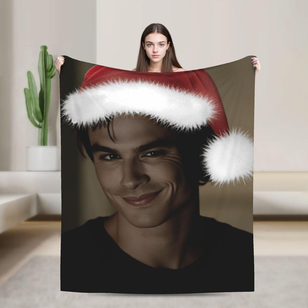 Damon Salvatore The Vampire Diaries Flannel Blanket Winter Super Warm Bedding Throws for Girls Boys Outdoor Bedspread Bed Cover
