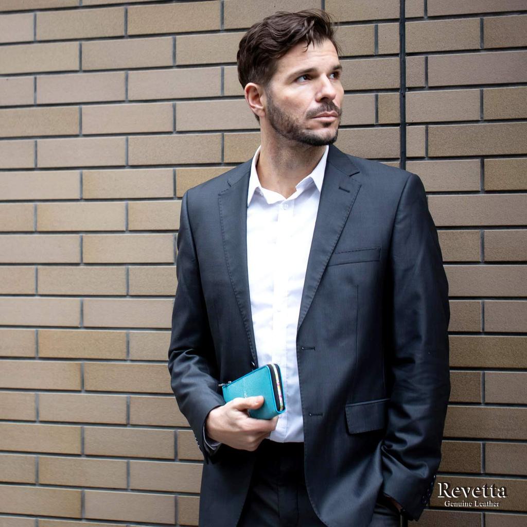 Levetta Stingray Leather Long Wallet, YKK Mix Colors, L-Zip, Galuchat, Stingray, Sky Blue, Light Blue, Men's and Women's, Genuine Leather [164-2stw]