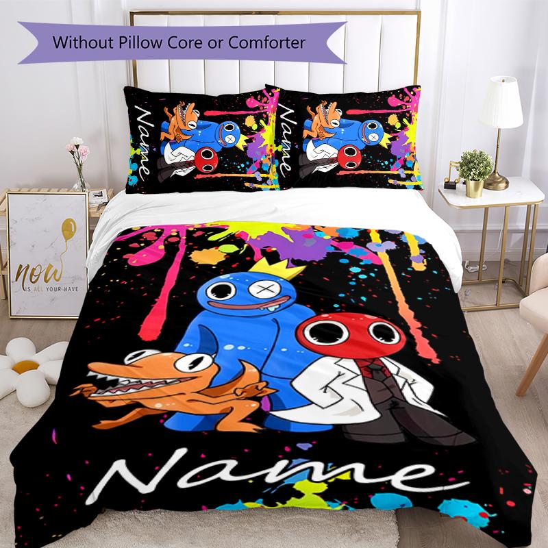 3pcs Custom Name Rainbow Friends Bedding Set Duvet Cover Closure Includes 1 Duvet Cover & 2 Pillowcases for All Seasons Bedroom Decor