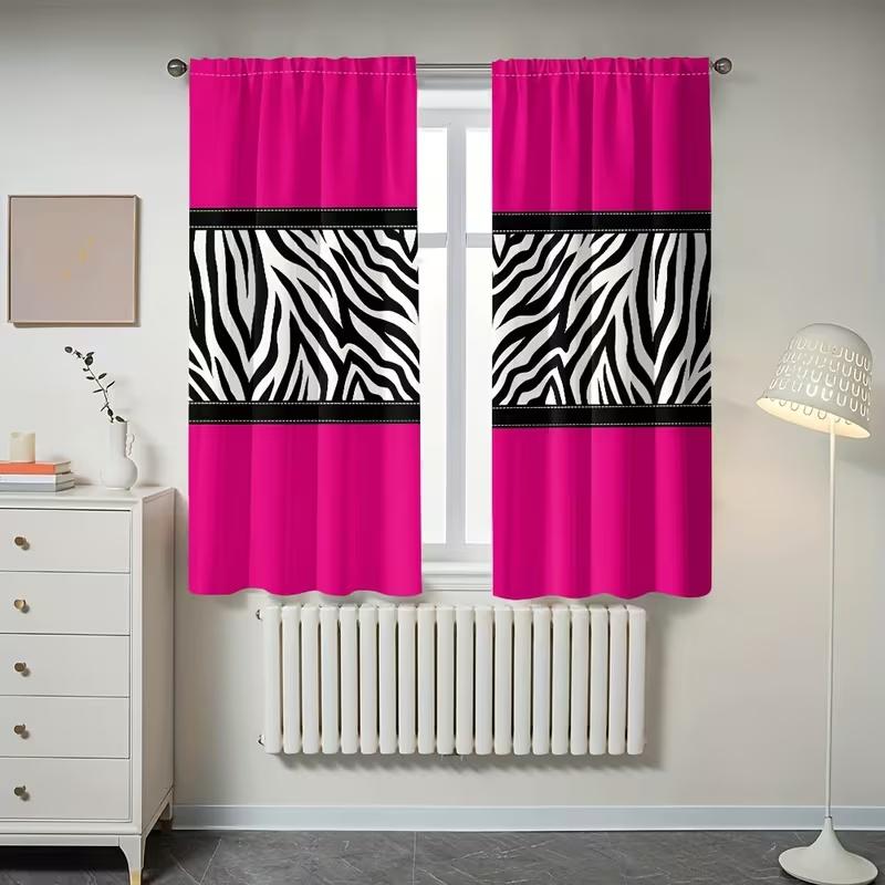 2 Pcs Pink Leopard Print Print Curtains,suitable for Bedroom,living Room Kitchen Decoration,home Decoration,window Decoration