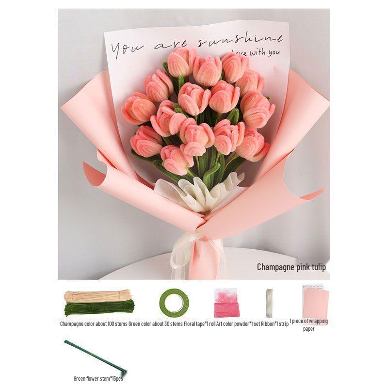Tulip Pipe Cleaner Bouquet Kit - Handmade Gift for Qixi Festival, Mother s Day, Teacher, or Girlfriend
