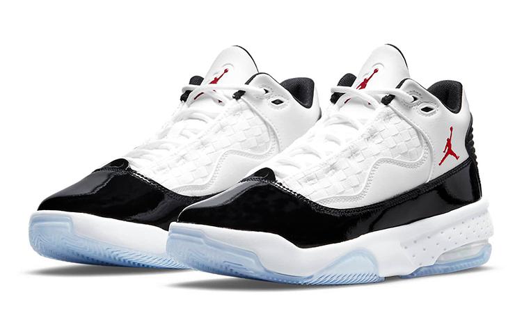 Jordan Max Aura 2 Synthetic Leather Abrasion Resistant Mid Top Children's Basketball Shoes White Black Blue Unisex CN8094-102