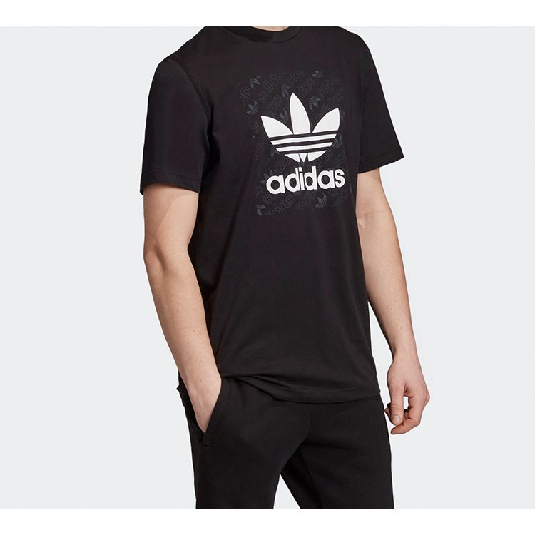 Adidas Originals Trefoil Logo Contrast Round Neck Short Sleeve T-Shirt Men Tops Black ED7043