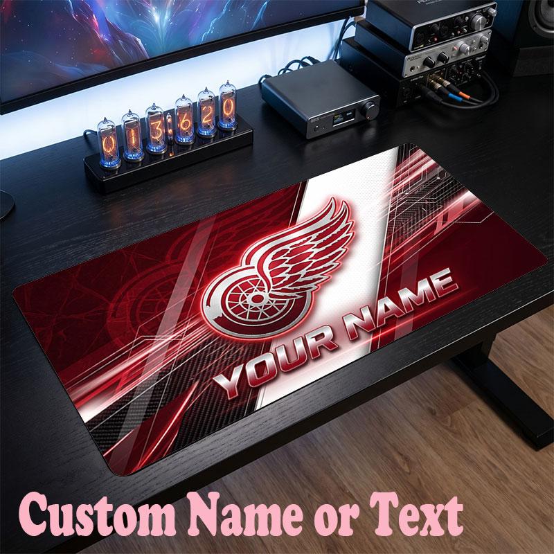 Detroit Red Wings Customized Name Text Mouse Pad, Large Desk Mouse Mat Personalized Home Office Present