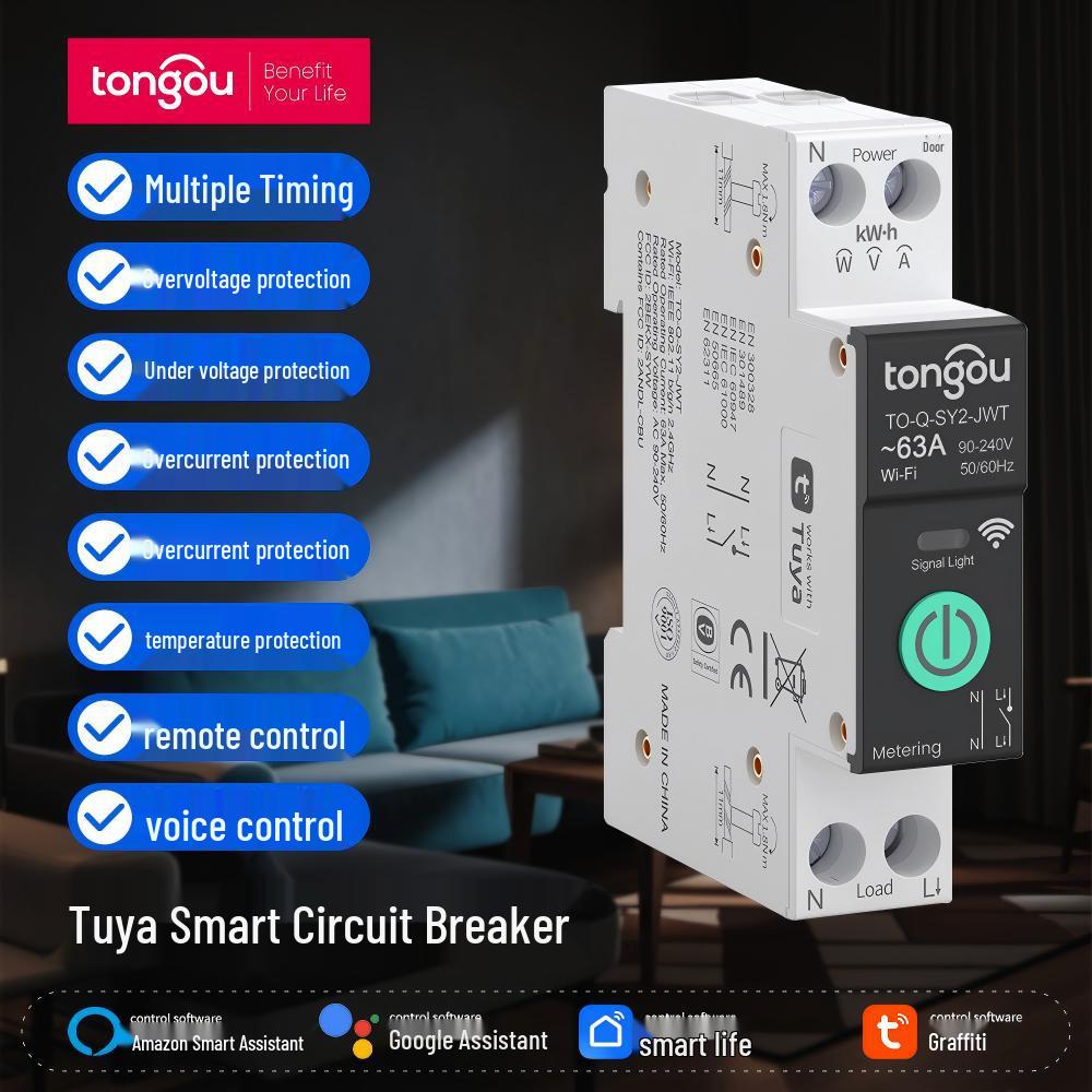 

Graffiti Smart WiFi Circuit Breaker: Over/Undervoltage Protection, 1-63A, Wireless Remote Control via Mobile.