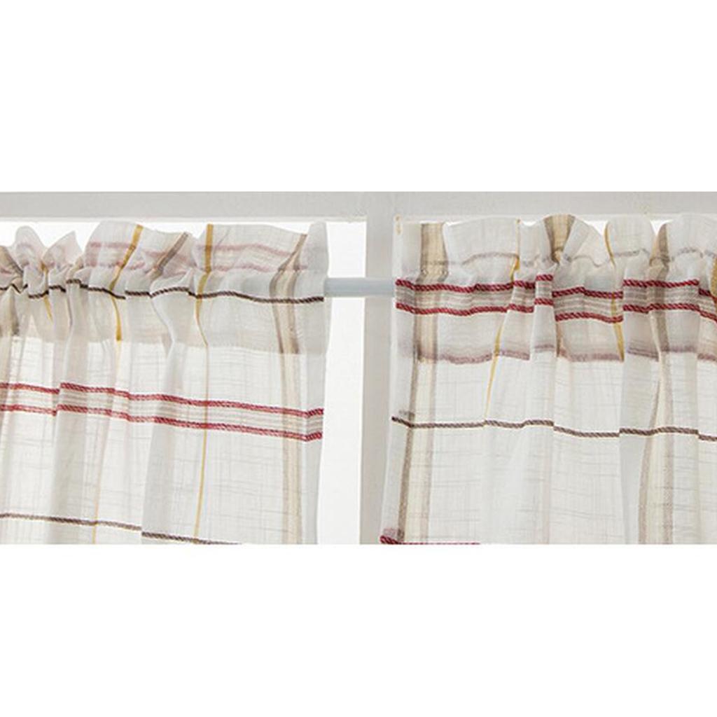 Checked Linen Window Tiers Kitchen Cafe Half Curtains Valance Decoration