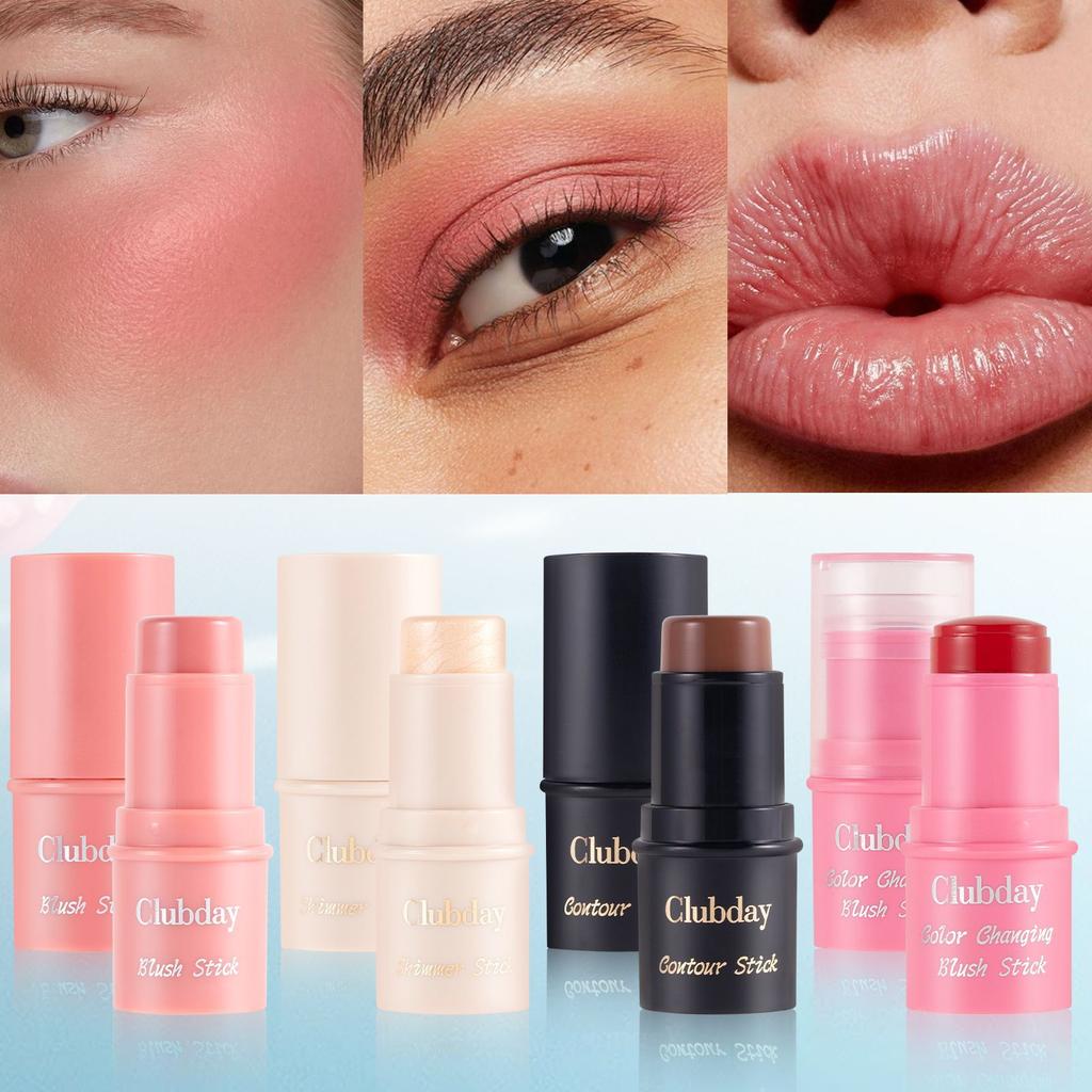 4PCS Clubday Q Matte Jelly Blush Rouge All-in-One Makeup Facial Contour Grooming Brightening Stick
