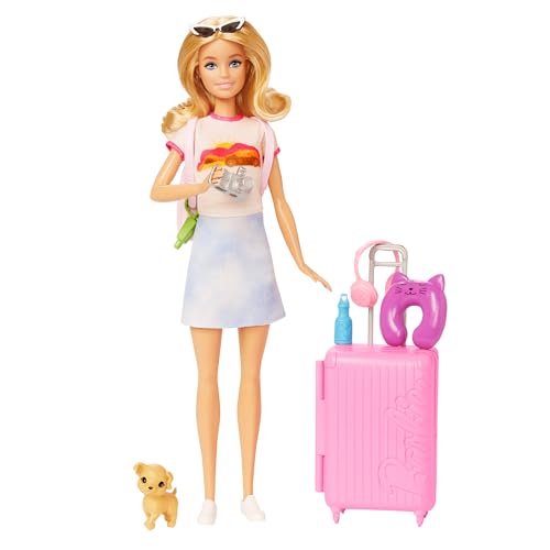 Barbie Doll & Fashion Pink Travel Set, Dress-Up Doll & House, Pretend Play, Barbie Doll, Ages 3 and Up, Pink, HJY18