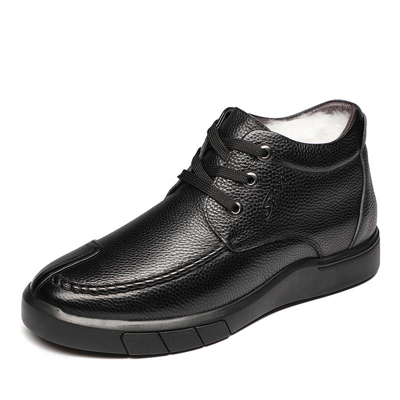 Thickened fur integrated snow boots men's genuine leather wool large cotton shoes velvet cotton shoes winter casual men's boots to keep warm