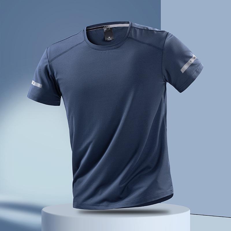 

Мужская летняя футболка из ледяного шелка, быстросохнущая, эластичная, для фитнеса - дышащая и свободного кроя для бега и спорта 5XL