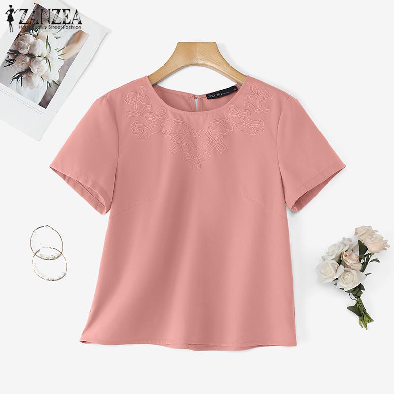 ZANZEA Women Casual Round Neck Summer Short Sleeve Print Blouse