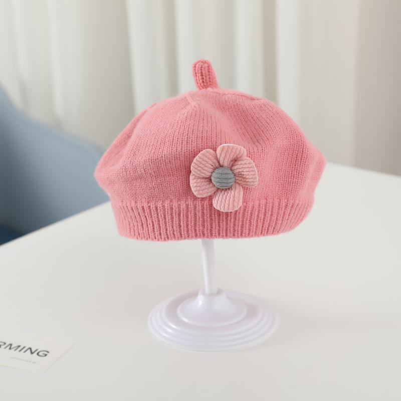 Λουλούδι Baby Beret Καπέλο Χειμερινό Ζεστό πλεκτό καπέλο Beanie για βρέφη κοριτσάκια Κορεάτικη Πριγκίπισσα νηπίων Καλλιτέχνης Μονόχρωμα καπέλα ζωγραφικής
