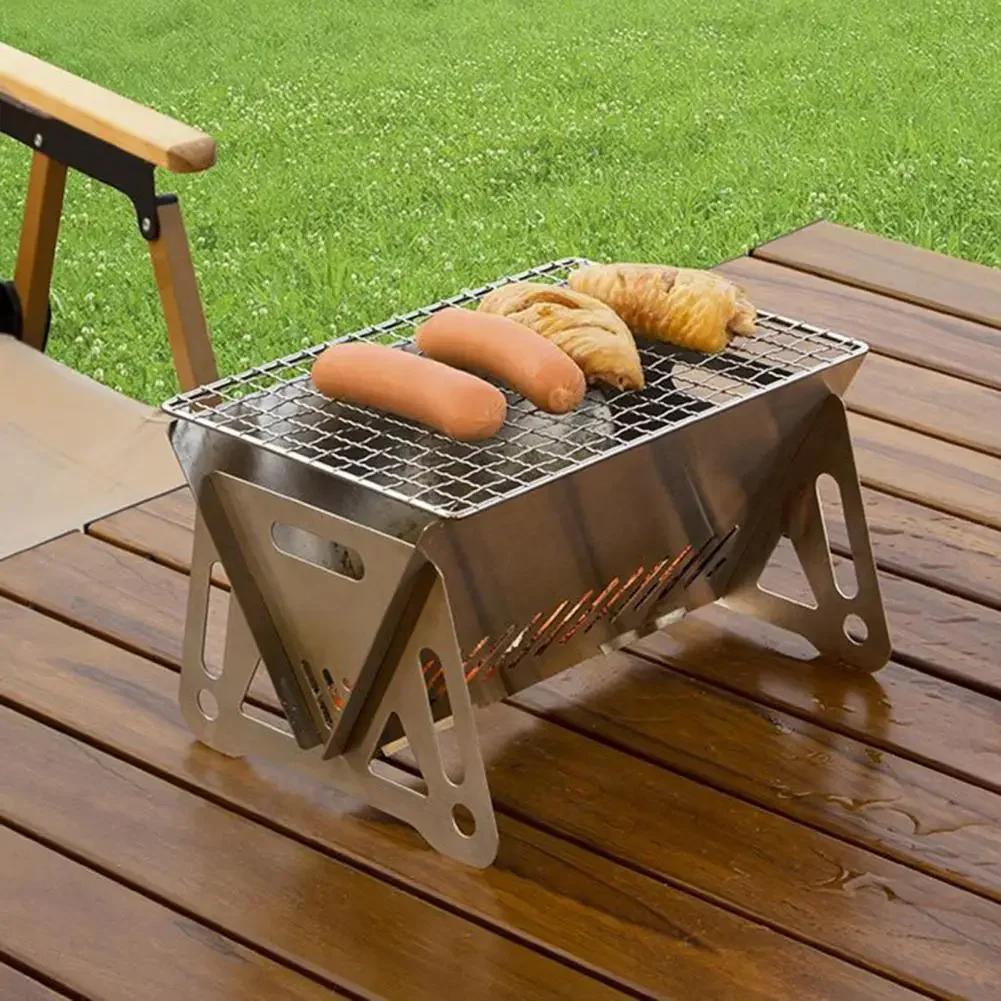 Multifunction Charcoal BBQ Grill Folding Furnace Barbecue Stainless Steel Barbecue Kitchen Utensils Mesh Wood Stove Outdoor Bar