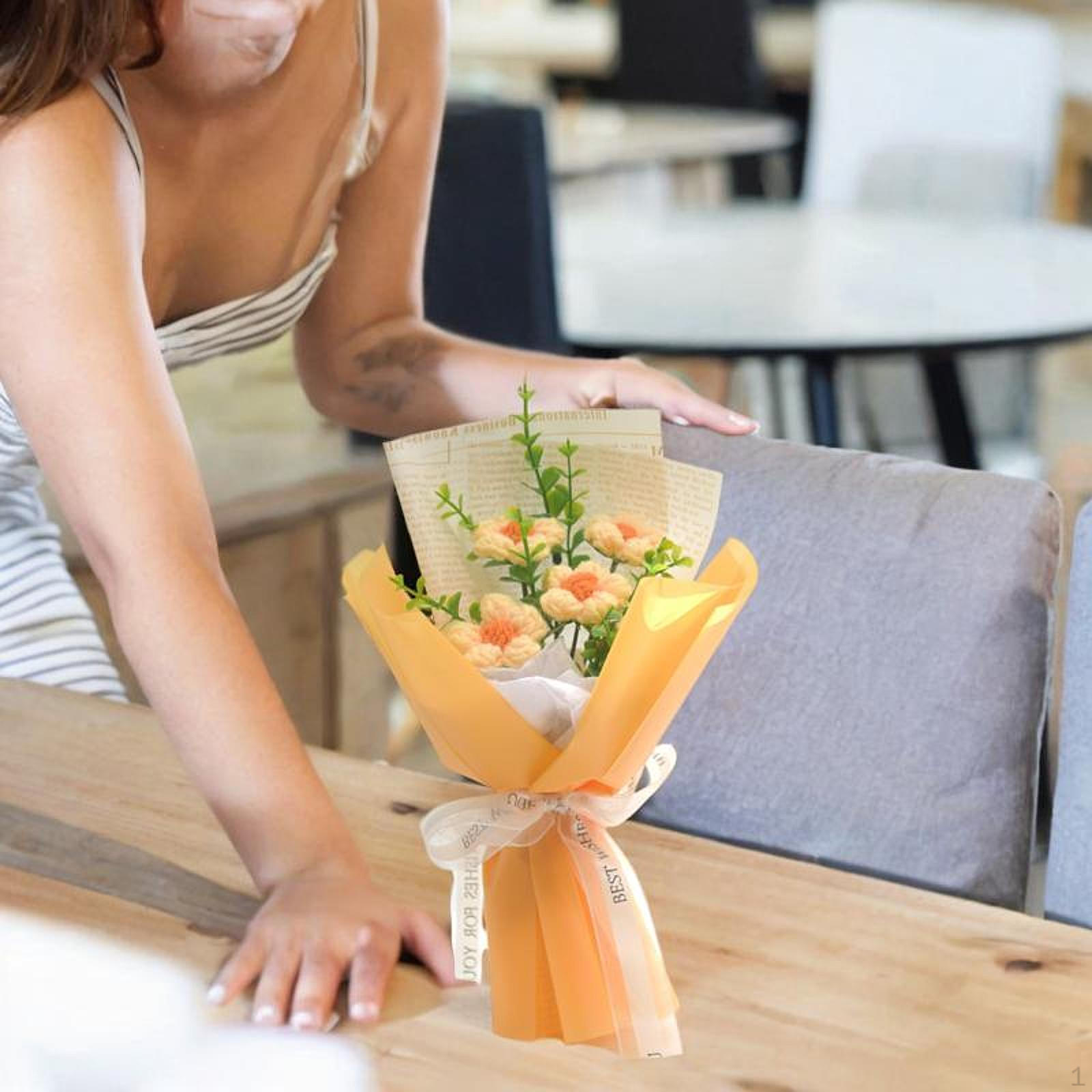 

Crochet Flower Bouquet Completed Decoration Gifts Centerpieces Fake Knitted for жовтий