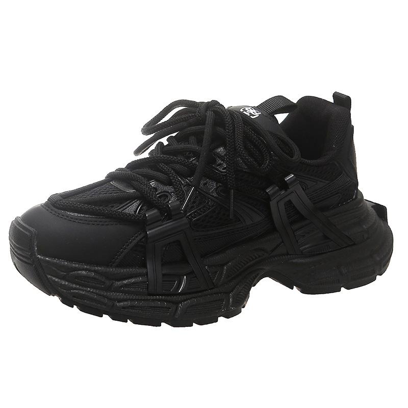 

Real soft leather platform dad shoes women s 2025 autumn new retro color matching versatile height increase breathable casual sports shoes 35 чёрный