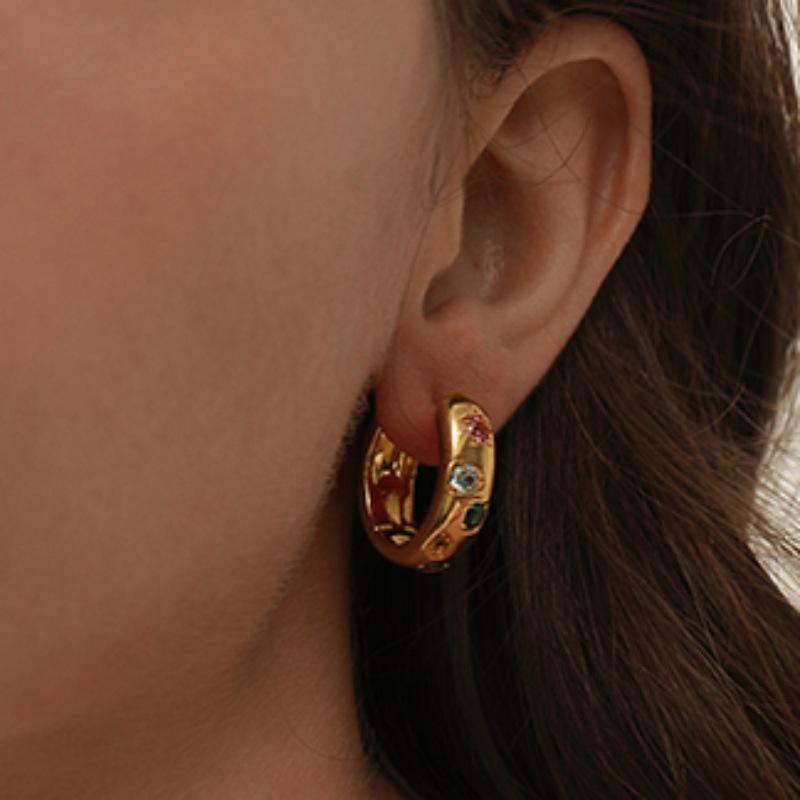 Ins Wind Colour Zirconia Earrings Light Luxury Polygonal Earrings Niche Light Luxury Temperament Senior Design Sense of Earrings Office Casual Daily