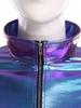 S-3XL Women Iridescent Metallic Crop Jacket Long Sleeve Structured Shoulder Boards Stand Collar Front Zipper for Club Raves Party