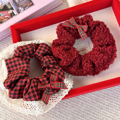 Vintage Red Plaid Elastic Hair Bands for Women Ponytail Holder Scrunchies Rubber Bands Christmas Hair Accessories Hair Rope Ties