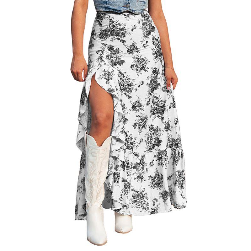 

American Shiying Summer New Arrival Florals Sheath Dress for Women 2025 Fashion Ruffles Side Slit Skirt Black Size S fit (45.00 kg-55.00 kg