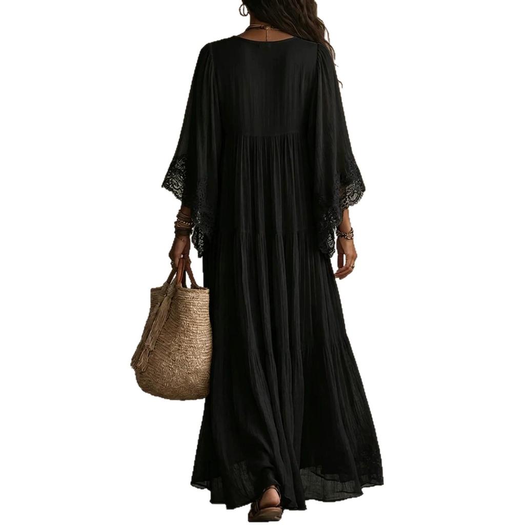 Bohemian Lace Patchwork Chiffon Dress - Western Style Hot Item