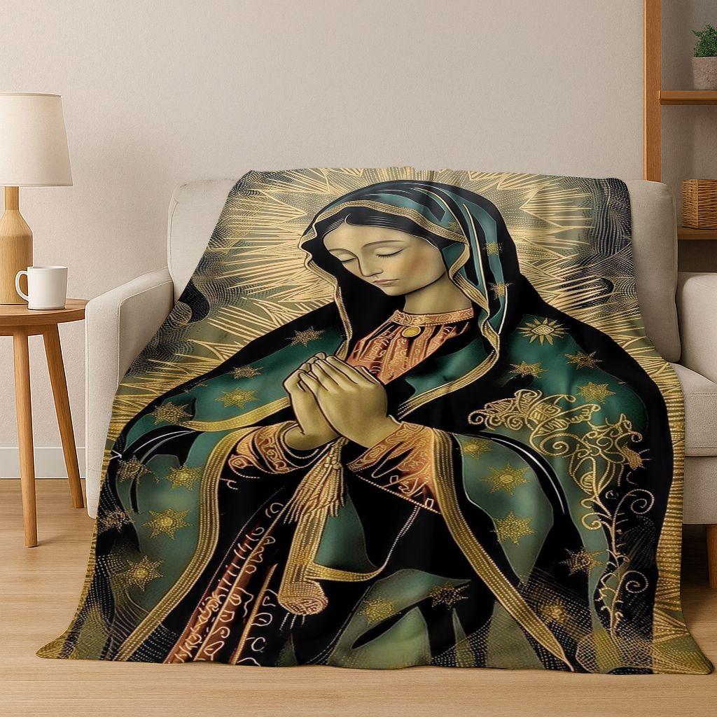 26 Style Faith Virgin Mary Jesus Blessed Flannel Blanket,Cozy Soft Throw Blanket for Home Bedroom Bed Sofa Picnic Cover Gift Kid