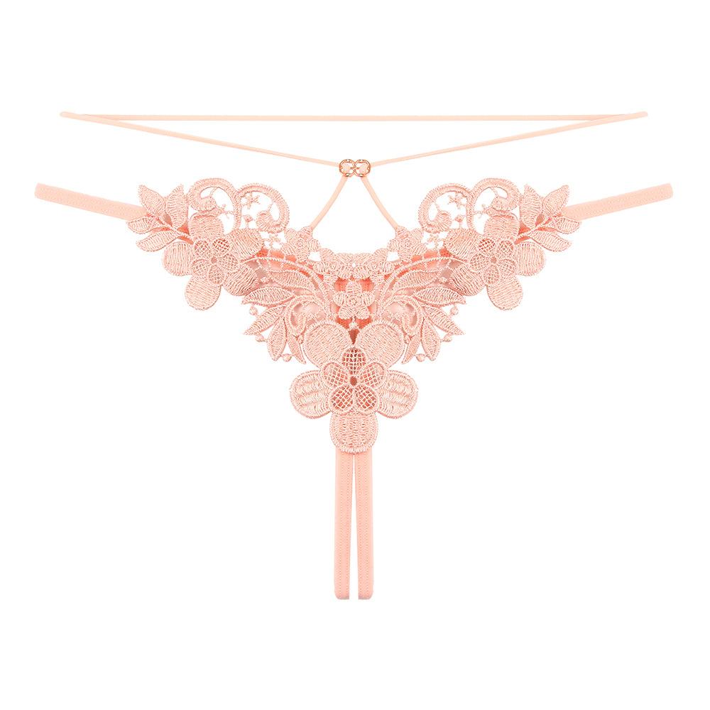 French Aesthetic Embroidered Sexy Panties Female Interest Hollow Interwoven Diamond Jewelry Temptation Open Crotch Free Hot Thong