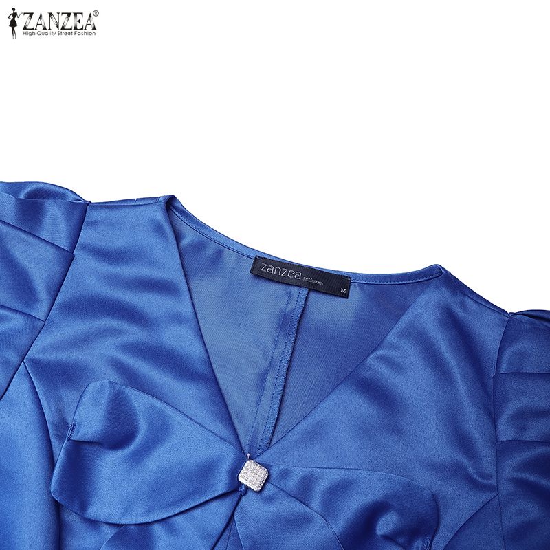 ZANZEA Women Casual V-Neck Summer Short Sleeve A-line Dress