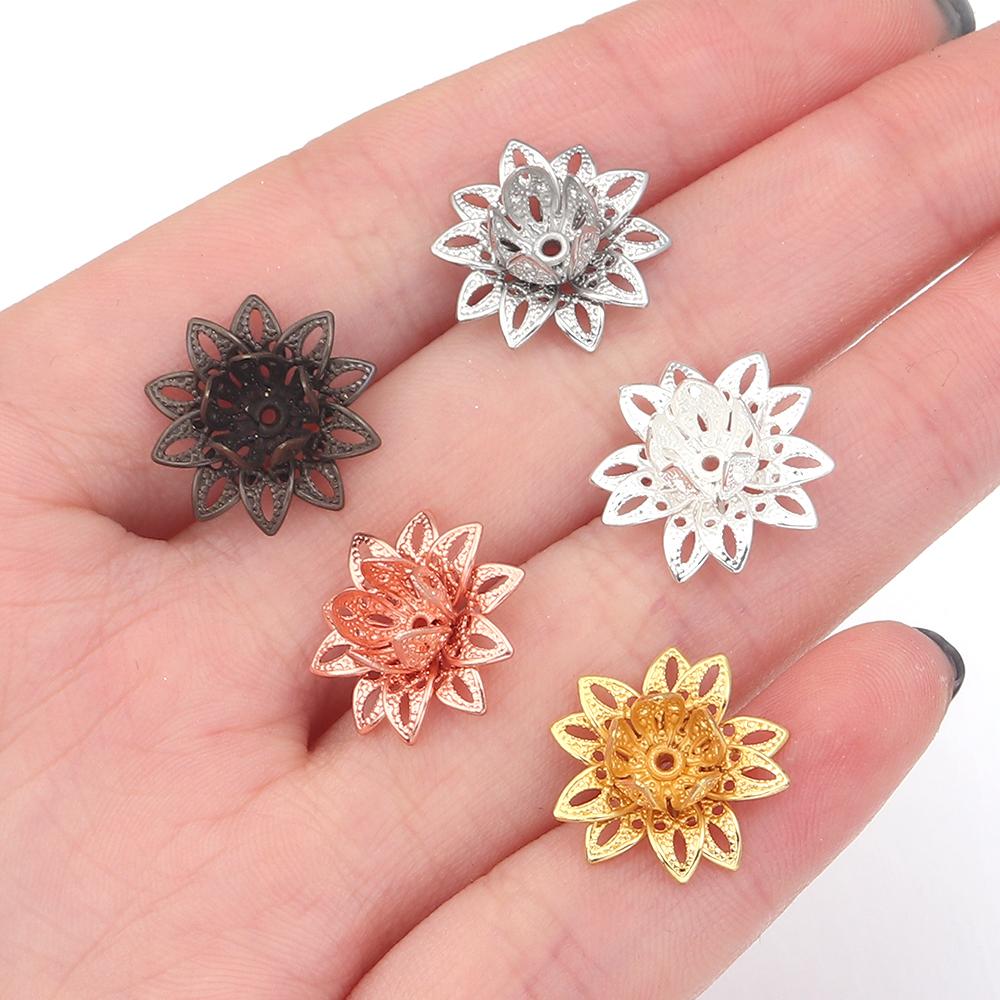 10pcs 16mm Metal Lotus Flower Beads Caps Loose Spacer End Beads Cap For Jewelry Making DIY Crafts Earrings Necklace Accessories