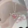 S925 Sterling Silver Pink Heart Necklace - Arrow Through the Heart: Delicate, High-End Girly Design