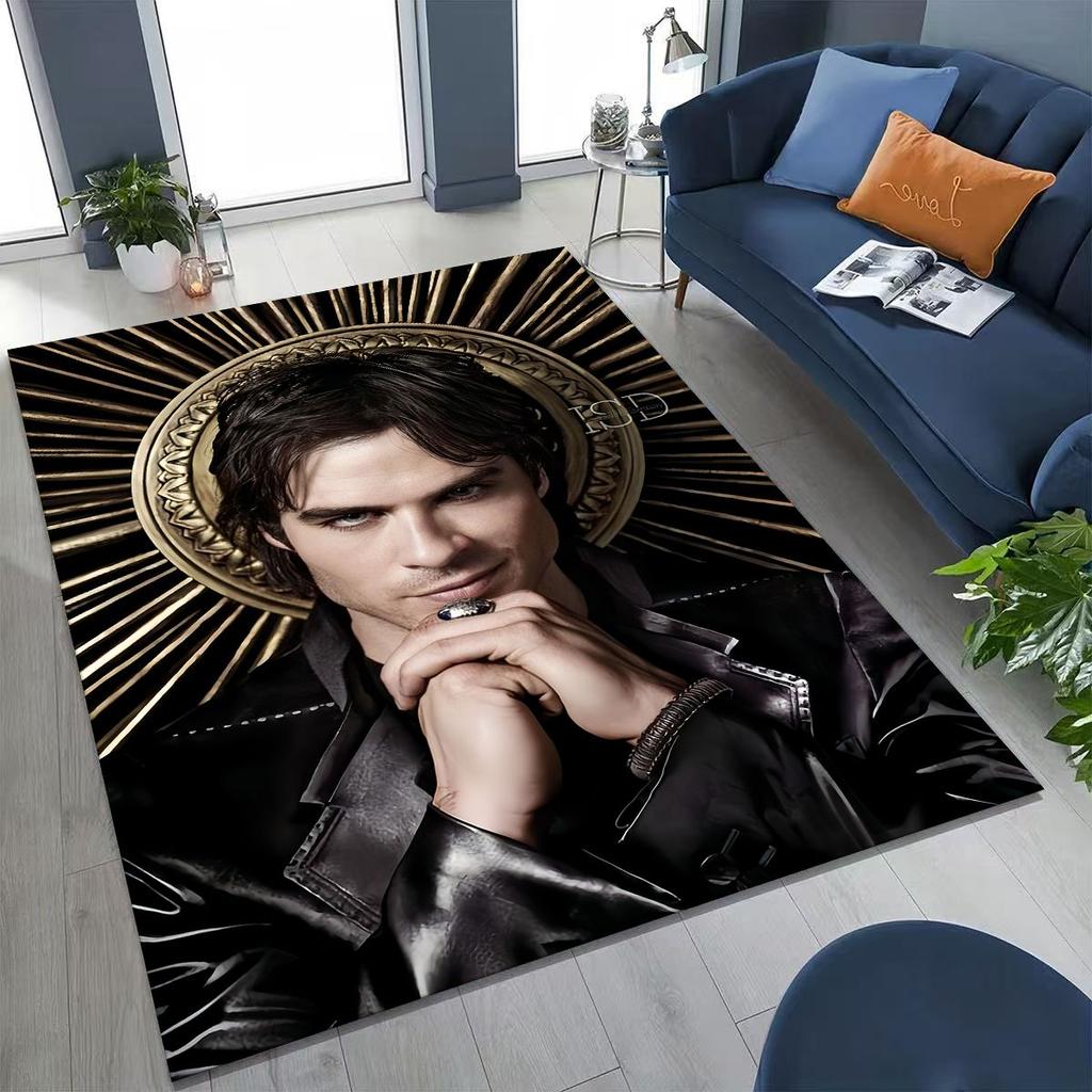 3D The Vampire Diaries Damon Salvatore Rug for Bedroom Living Room Sofa Home Doormat Decor, Large Kids Play Non-slip Floor Mat