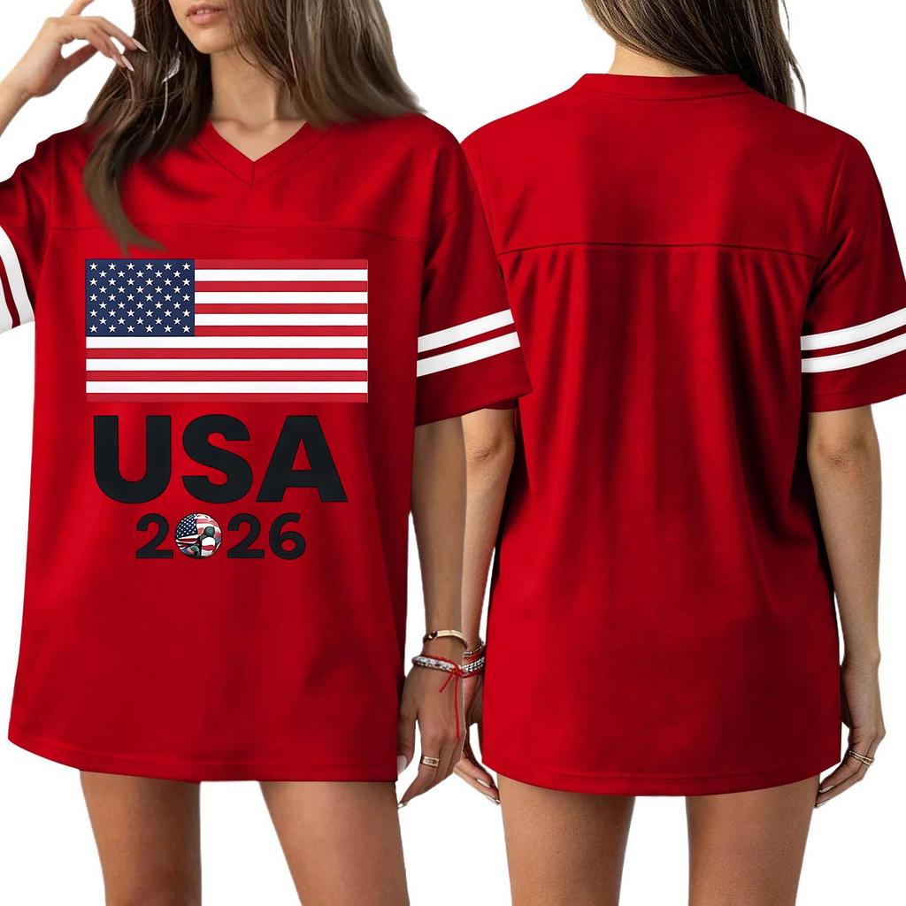 Women's Casual & Stylish V-Neck Sports — Print Short-Sleeve Athletic T-Shirt Top