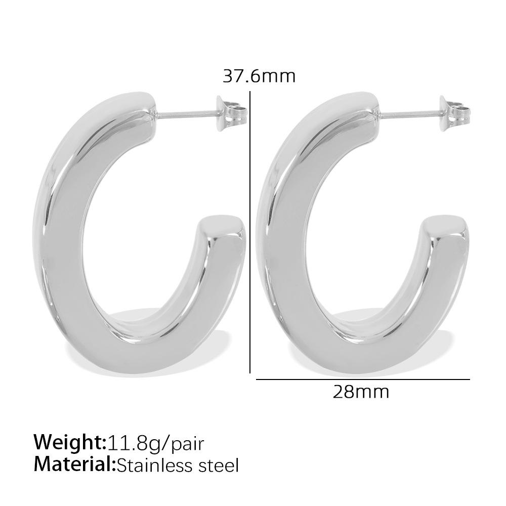European and American Glossy Design C-shaped Earrings, Minimalist Cold Titanium Steel Plated 18k Gold Earrings