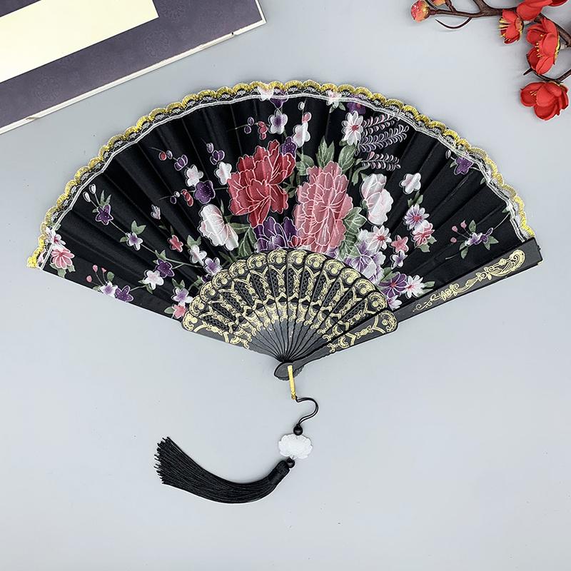 1Pc Flower Pattern Elegant & Luxurious Folding Fan Vintage Dance Fan Fashion Chinese Style Hand Held Stamping Design