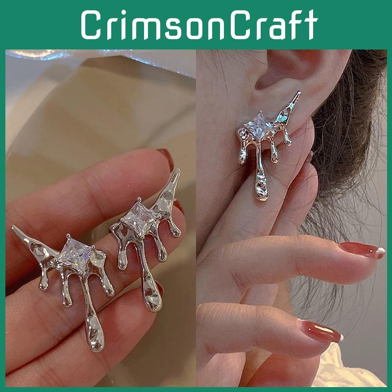 Einzigartige Kreative Unregelmäßige Tropfenförmige Diamant-Ohrringe Modische Asymmetrische Stecker