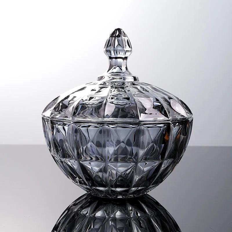 Úložná sklenice evropského stylu z křišťálového skla stolní ozdoba bonbony ovoce kreativní móda domácí šperkovnice s víkem