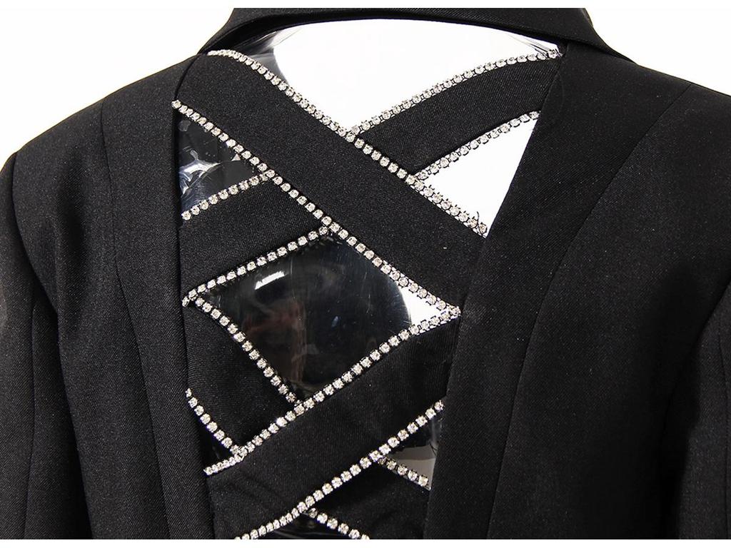 Women's Rhinestone Bow Jacket with Back Cross and Hollow-Out Design - Spring Collection 2025 Slim Fit Waist-Cinching Blazer