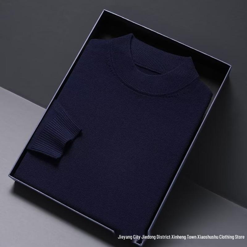 Men's High Neck Double Roll Wool Sweater - Soft, Warm, Solid Color, Close-Fitting Base Layer, Trendy Knitted Design