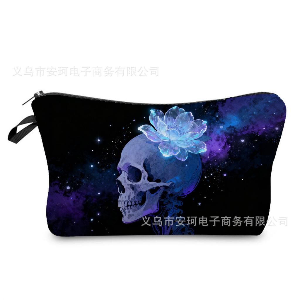Women Skull Print Cosmetic Bag Toiletries Organize Travel Storage Case 6359
