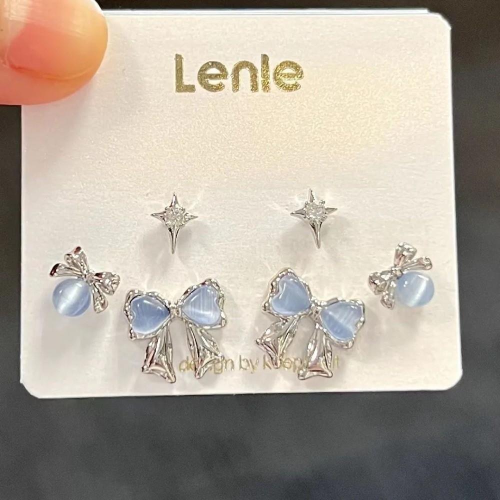 6Pcs Elegant Butterfly Dangle Earring Exquisite Long Tassel Zircon Pendant Earrings Rhinestone Stud Earrings Gifts светло-синий