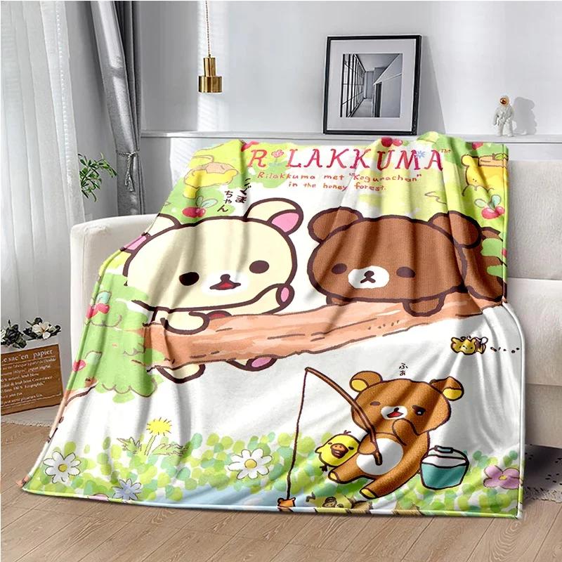 Cartoon Rilakkuma Anime Girls Throws Blanket for Baby Hiking Picnic Bed Super Soft Cute Kawaii Flannel Blanket Birthday Gift