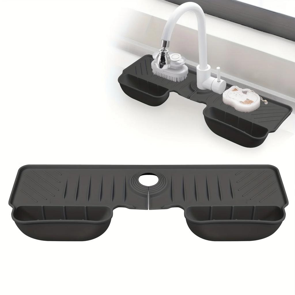 Silicone Faucet Splash Guard Water Catcher Mat Sink Mat Tray Drying Mat Dish Sponge Holder Kitchen Sink Accessory Organizer